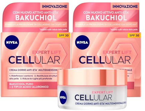 Nivea Hyaluron Cellular Füllstoff Tagescreme gegen Alter und Anti-Schwerkraft für Gesicht, Hals und Dekolleté SPF30 mit Hyaluronsäure, Kollagen und Elastin, 2 Dosen à 50 ml