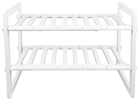 RELOVE Organiseur sous évier à 2 niveaux, étagère de rangement extensible avec étagères amovibles en plastique et tuyaux en acier, étagère pour cuisine, salle de bain