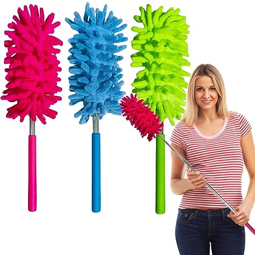 Teleskop Staubwedel 3 Stück Waschbar Lang Ausziehbar Staubwischer Teleskopstiel Mikrofaser Staub Dust Wischer Extendable Feather Duster Teleskopgriff Staubbürste Teleskopstange Wischer