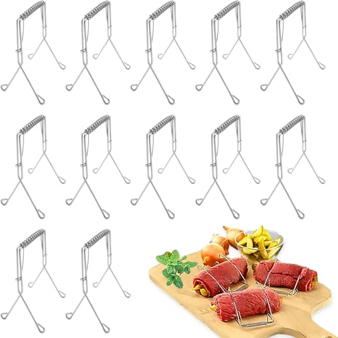 mizikuu Stainless steel roulade clips, pack of 12 alternative to roulade needles, reusable roulade rings, roulade rings for quick and easy making, roulade skewers