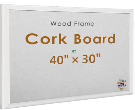INNOVART Pinnwand aus Kork, 101,6 x 76,2 cm, mit 10 Pinnnadeln, Korktafel mit weißem Holzrahmen, Kork-Pinnwand, gerahmte Pinnwand für Zuhause, Büro, Schule