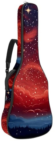 Akustikgitarre Tasche, Universal Koffer mit mehreren Taschen, wasserdichte Gigbag für 40/41/42 Zoll Akustikgitarre, Roter Sternenhimmel, mehrfarbig, 42.9x16.9x4.7 in, Gitarrentasche