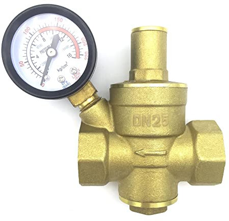 1 Messing-Wasserdruckminderer-Halteventil DN25-Regler, einstellbares Überdruckventil-Messgerät for Wasser-Öl-Gas-Ventil (Size : With Gauge)
