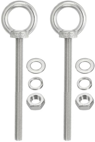 PATIKIL M10 x 120mm Lifting Shoulder Eye Bolt, 2Pcs 304 Stainless Steel Lifting Ring Threaded Eyebolt with Nuts Washers for Hanging Hammocks Articles