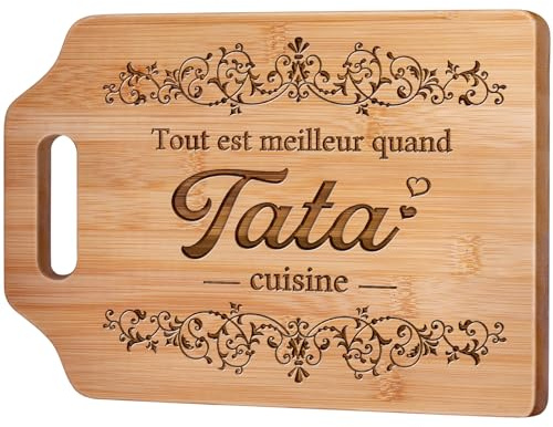 Giftasy Cadeau Tata, Cadeau Tata Anniversaire - Planche Bambou Gravée | Idee Cadeau Tante, Cadeau Tata Noël Original, Dimensions: 31,2×22×1cm