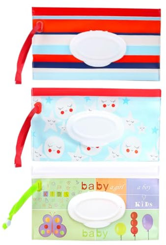 3 Stück Feuchttücher Tasche für Babys, Wiederverwendbar Baby Wet Wipe Tasche, Tragbarer Feuchttücher-Spender, Feuchttücherbox Unterwegs Wet Wipe Tasche für Unterwegs, Zuhause, Büro