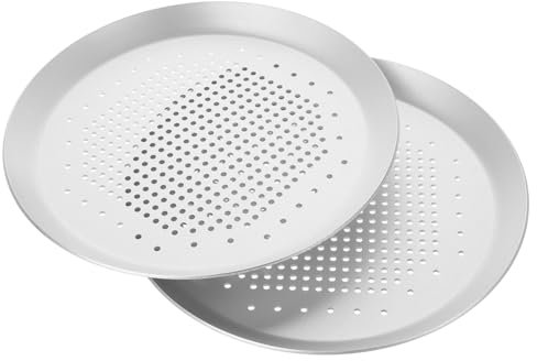 Ciieeo 2pcs Round Pizza Pan Perforations Pizza Baking Tray Mesh Screen Pan Even Cooking for Kitchen Restaurant Baking