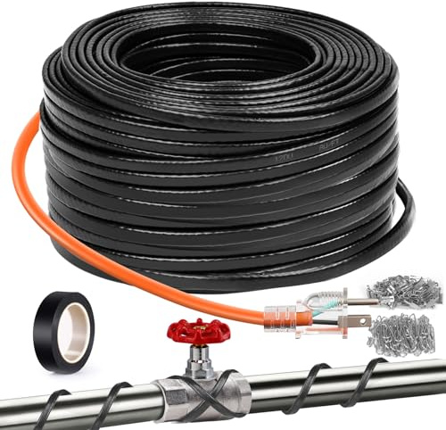 JDZKOMKE 100FT（3FT-200FT）Pipe Heating Cable for Pipe Freeze Protection, Heat Cable for Water Pipes(Metal and Plastic), Pipe Heat Tape Keeps Water Flowing at -40°F 5w/ft, 120V