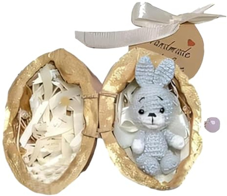 Generisch Handgefertigtes Häkeltier in Walnussschalen, süßen Häkelhasen und Bear, handgewebte Ornamente in Walnussschalen, emotionaler Unterstützung Geschenk für Tierliebhaber
