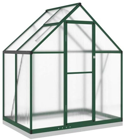Refined Pflanzenhaus mit Dachrinnensystem Flügeltür Treibhaus für Pflanzen Frühbeet Gewächshaus mit Fundamentrahmen Grün 169x114x202 cm Aluminimum