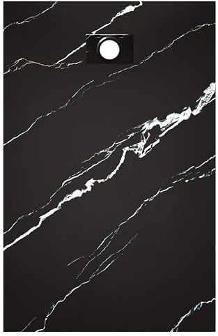 MEDUNJESS Piatto doccia 140 x 90 cm, SMC, piatto antiscivolo, effetto ardesia, 26 mm, con coperchio SMC, diametro 90 mm, apertura di scarico marmorizzato nero (senza sifone)