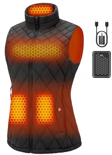 Wulcea Quilted Women Heated Vest Battery Pack Included Rechargeable Electric Hoodie Cordless Portable Throw Lap Blanket Outdoor Stadium Comforter Wireless Wearable Robe Shawl Shaw Wrap Poncho Size
