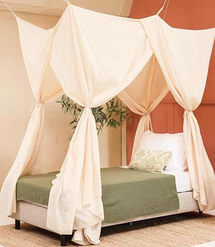 Ciel de Lit Beige Crème Enfant, Baldaquin Rectangulaire pour Lit Simple | Moustiquaire Lit Simple, Décoration Chambre Adulte & Ado, Anti-Insectes