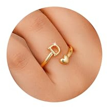 TINGN Ring Gold Damen Mädchen - 14K Gold Vergoldet Wasserfest Herz Ringe mit Buchstaben Stapelring Stapelbar Promise Daumenring Statement Goldring Geschenke für Frauen Freundin Mädchen Schmuck