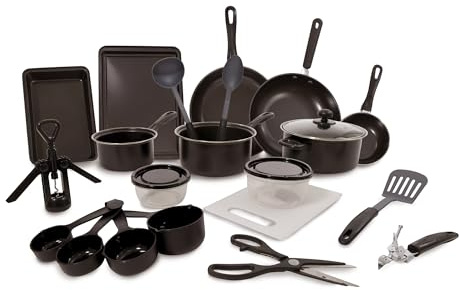 Carter & Clay 22 Piece Black Basic Kitchen Cookware & Untensil Starter Cooking Set