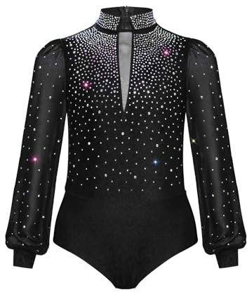 MSemis Camicia Body da Ballo Latino Americano Tango Bambini e Ragazzi Balletto Leotards Body Danza Classica Moderna Standard Jumpsuit Bodysuit da Pattinaggio Artistico Nero 11-12 anni