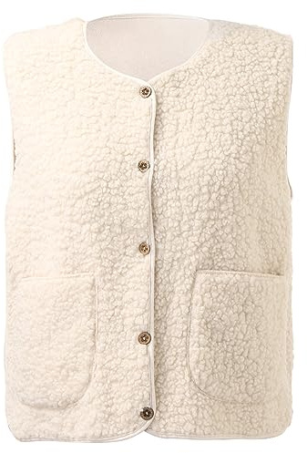 Générique Gilet Sans Manches Femme Polaire Doudoune Sans-Manches Fourrure Veste Laine Couleur Unie Blouson Mode Bouton Matelassée Manteaux Sanss-Manches avec Poches Gilets Chaud Femmes