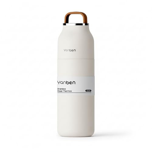 SINOTE'CA Borraccia Termica 350ml in Acciaio Inox 304, Bottiglia Acqua Isolata Sottovuoto con Coperchio a Pressione e Manico in Silicone, 100% a Prova di Perdite, Design Minimalista (Bianco)