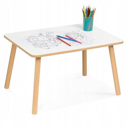 P&P Furniture Kindertisch Weiß 60×40×47 cm – Stabiler Spieltisch & Lerntisch für Kinder 2–7 J. – MDF-Tisch für Kinderzimmer mit abgerundeten Kanten – sicherer Tisch bis 100 kg – Kindermöbel