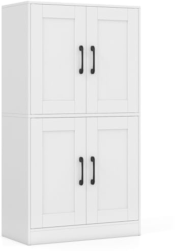 COSTWAY Küchenschrank, Vorratsschrank Küche, Aufbewahrungsschrank mit 4 Türen & verstellbaren Regalen, Buffetschrank Holz, Mehrzweckschrank für Wohnzimmer, Esszimmer, 60 x 30 x 110 cm (Weiß)