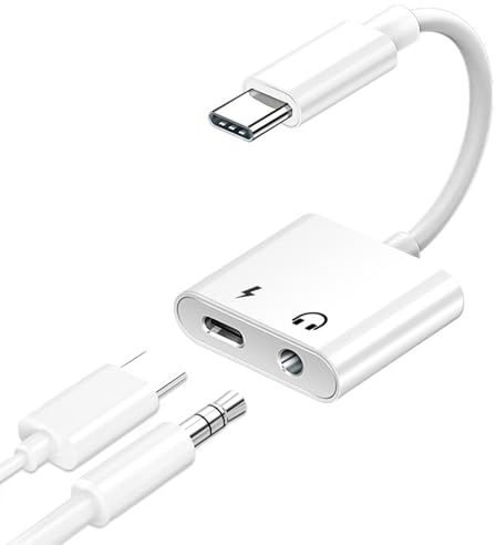 KDRNXVAL 2-in-1 USB C to 3.5mm Headphone Adapter, Type C Audio Jack with Charging Support, Hi-Fi Sound and Fast Charge Compatible with iPhone 17/16/15 and USB-C Devices