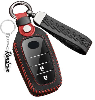 Rondrive Leder Schlüsselhülle Passt für Toyota Yaris 4 GR Cross Hybrid Corolla CHR BZ4X Land Cruiser Hilux RAV4 2024-2026 Autoschlüssel Hülle Schlüsselcover Schlüsseletui 2/3/4/5 Tasten A-Schwarz