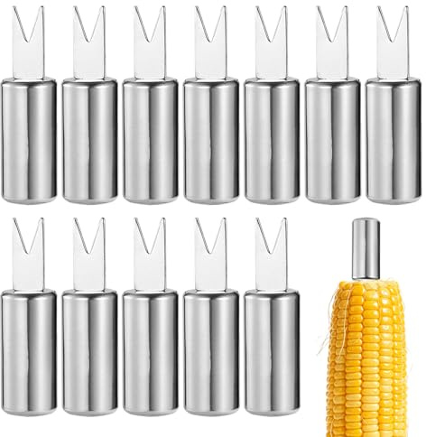 12PCS Corn on The Cob Skewers Stainless Steel Corn on The Cob Holders, Sweetcorn Holders for BBQ, Camping, Picnics, Parties and Everyday Cooking