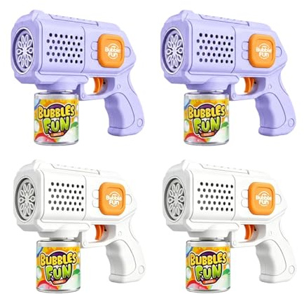 PANACARE Seifenblasenpistolen 4er Set, Seifenblasenmaschine Gun Kinder 10000+ Blasen/Min mit Seifenblasenlösung/LED Licht, Geschenk für Kinder/Geburtstag/Party/Hochzeit, Bubble Gun 4PCS (White+Purple)