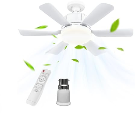 Vulaop Ceiling Fan with E27 Light, 46 cm Ceiling Fan LED Silent 40W, 6 Blades, Remote Control, 3 Speed, 2/4h Timer, Chandelier Fan for Living Room Bedroom (A)