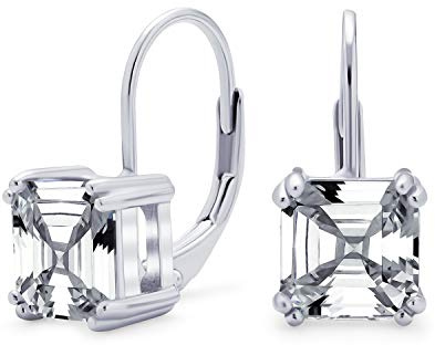 Klassischer Brautschmuck 4 CTW Solitär Quadrat Zirkonia AAA CZ Royal Asscher Cut Tropfenohrringe für Frauen .925 Sterling Silber