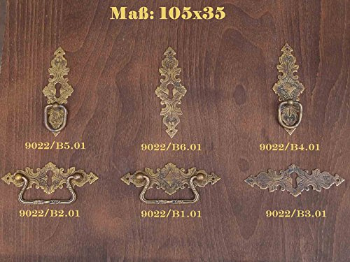 Holzando Gründerzeit Möbelgriff Schlüsselschild aus Messing und antik patiniert 9022/B4.01
