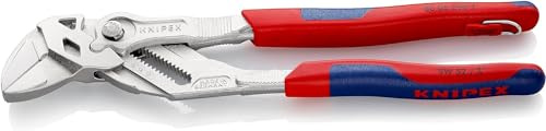 KNIPEX Tenaza llave alicate y llave en una sola herramienta en blister cromado con fundas multicomponentes, con anilla de fijación, 86 05 250 T BK