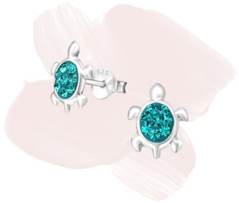 Laimons Mädchen Kids Kinder-Ohrstecker Ohrringe Kinderschmuck Schildkröte Reptil Glitzer türkis glanz aus Sterling Silber 925