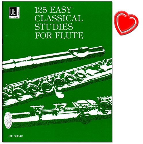 125 Easy Classical Studies für Flöte - Lehrwerke und Kompositionen berühmter Flötisten wie Quantz, Böhm oder Köhler - Notenbuch mit bunter herzförmiger Notenklammer