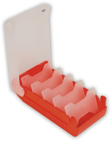 TimeTEX - Karteikasten aus robustem Kunststoff, A8, Halbtransparent mit einschiebbarem Deckel, 5-Fächer-Lernmethode, 20x9x6,5cm, Farbe: rot