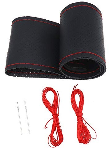 Couvre Volant Auto, Housse de Volant de Voiture DIY en Cuir Souple Couverture Noir 38cm