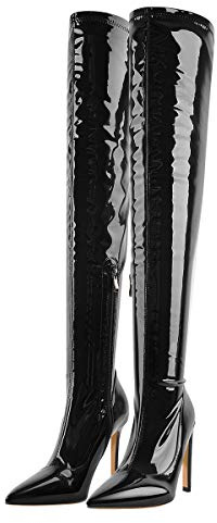 Only maker Damen Langschaft Stretch Lack Stiefel Overknees