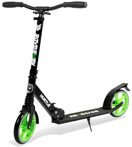 Hurtle Trottinette 2 Roues Réglable – Scooter Pliable Portable avec Guidon T-Bar, Plateau Antidérapant, pour Enfants Adolescents Adultes, Sangle de Transport Incluse