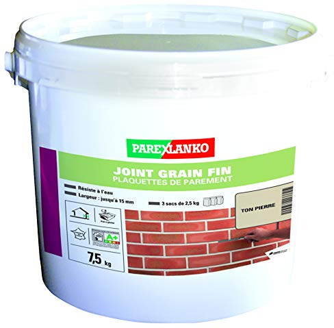 Parexlanko - Joint Grain Fin - Ton pierre - Joints de plaquettes, briquettes et pierres de parement - Mur intérieur et extérieur - Jusqu’à 15 mm - 7,5kg