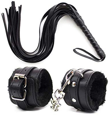 Bwer 2 Unids/Set PU Cuero Esposas Eróticas Tobilleras Restricciones con Látigo BDSM Bondage Slave Juguetes Sexuales para Pareja Juego de Adultos-Juego Negro