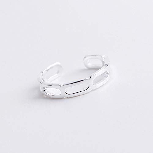 LCDIUDIU Einstellbare Ring Frauen,S925 Sterling Silber Breite Geometrisches Rechteck Runde Nähte Minimalismus Verstellbarer Offener Knöchel Schwanz Ring Finger Joint Zehenring Schmuck Für Frauen