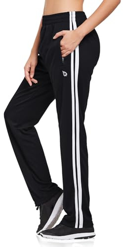 baleaf Women's Track Pants Athletic Jogging Sweatpants Zipper Pockets Warm-Up Sports Running Pants Black/White Size M