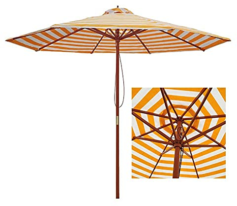 ZHTY Sonnenschirm Regenschirm Pflanzenschattierter Regenschirm, gelb-weiß gestreifter Marktschirm aus Holz mit 38 mm Mittelstange und 8 Rippen, Sonnenschirm-9-Fuß (Größe: 9 Fuß)