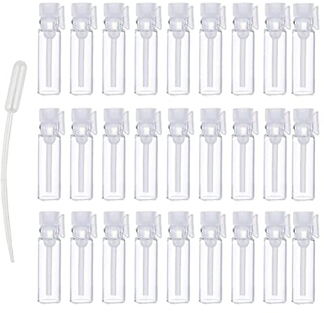 BasicPacking 240 pezzi 2 ml Mini Bottiglia di Profumo da Viaggio in Vetro con coperchi de Bianco Fiala tester per Campioni di profumo, oli essenziali, aromaterapia + 20 x 0.5ml Pipetta