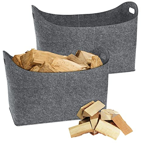 YRHome 2 Stück Filztasche für Kaminholz Kaminholztasche Kaminholzkorb 55 x 30 x40 cm Faltbar Filz Faltbar Filzkorb für Feuer Kaminholz Holz Spielzeug shopper Zeitungen Bekleidung mit Griff Hellgrau