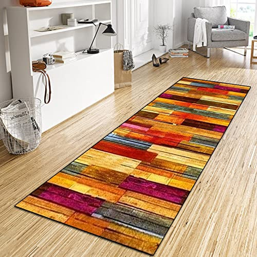WTHYGB Teppich Läufer Flur Küche 100x300 cm, Modern rutschfest Waschbar Küchenläufer Flurläufer, Lang Polyester Holzmaserung Rot Teppichläufer für Korridor, Schlafzimmer, Innen Wohnzimmer
