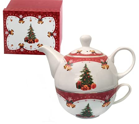 Set théière-tasse à infuseur avec arbre de Noël 16 cm en porcelaine avec boîte cadeau Nàvel