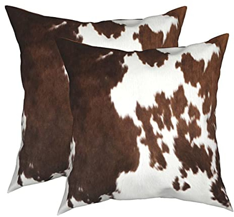 FJWMZ Kissenbezüge mit Western-Kuh-Aufdruck, braunes Rindsleder, Kunstfell, rustikal, dekorativ, weich, Bauernhoftierhaut, für Zuhause, Couch, Bett, Sofa, Dekoration, 2 Stück