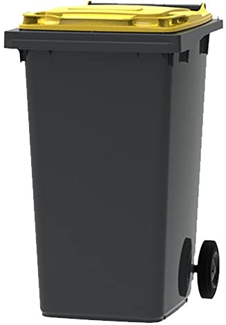 ESE France Conteneur Poubelle à déchets 2 roues - 240L - Robuste et Économique - 100% Recyclé - Gris avec Couvercle Jaune - Fabriqué en France