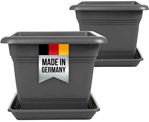2er Set Pflanzkübel Groß Außen XXL, Anthrazit Blumentopf Gross 48cm, Pflanzentopf Blumentopf mit Untersetzer, Pflanzkübel Kunststoff, Blumentöpfe Pflanztöpfe Blumenkübel, Made in DE, Model:Paul
